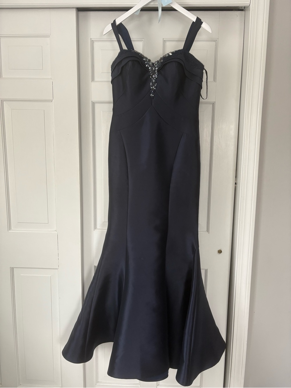 Elegant Navy Beaded Sweetheart Mermaid Maxi Dress